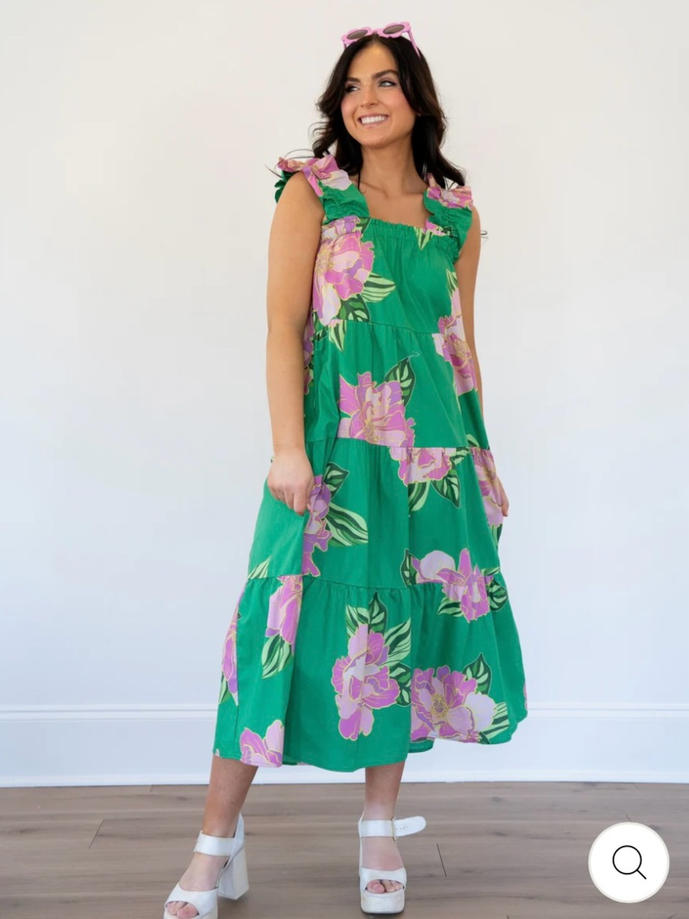 THLM Green Floral flutter shoulder Maxi Dress - Medium